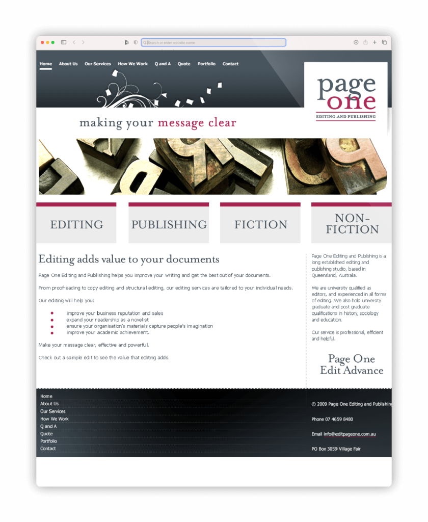 Page One Editing Brand Page one web