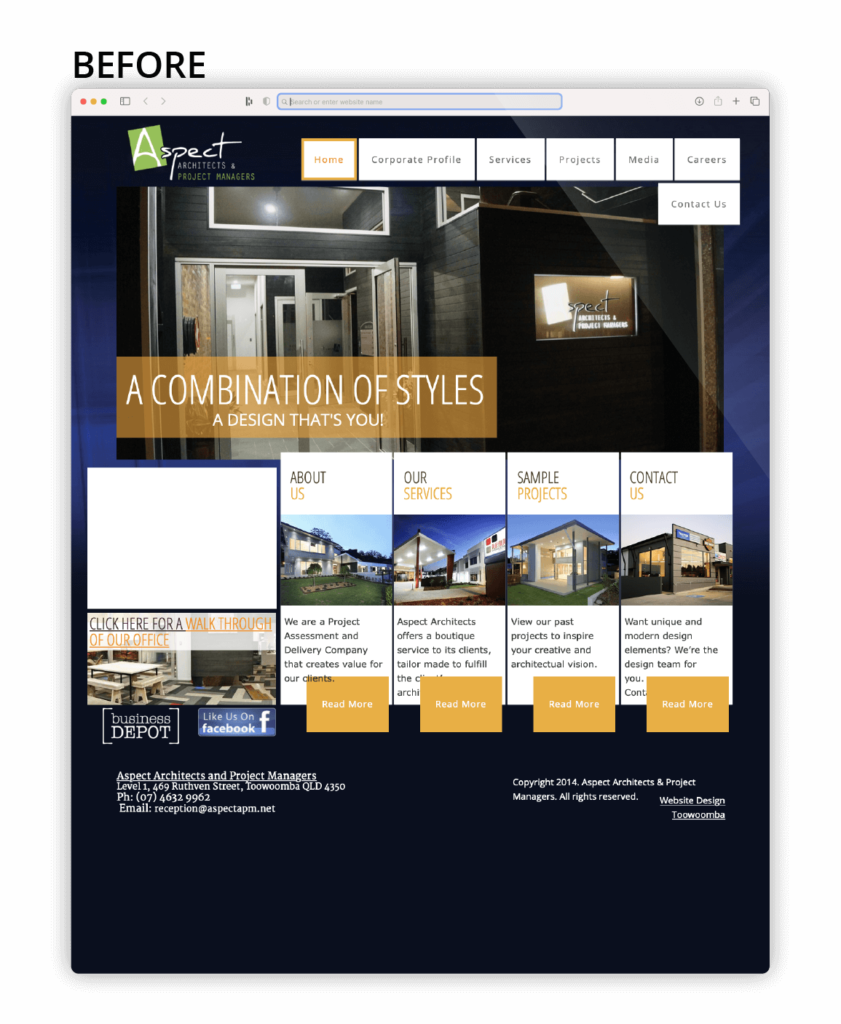 Aspect Architects Website aspect web befoere